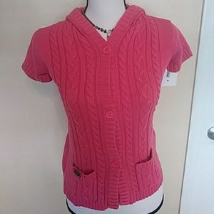 Harvest Womens Pink Cable Knit Sweater Hoodie